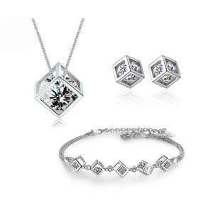 NEW [Set of 3] 925 Sterling Silver Diamond Cube